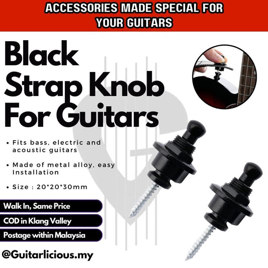 Metal Guitar Strap Knob Lock (Black) for Bass / Electric Guitar / Acoustic Guitar - 2 piece ( BDK18 / M182-2 )