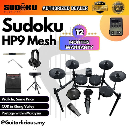 SUDOKU Sudoku Home Practice HP9 Gen 2 Full Mesh Black Electronic Drum Set Kit ( HP 9 Mesh / HP-9-Mesh / HP9-Gen2 )