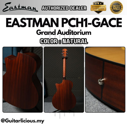 Eastman PCH1-GACE Grand Auditorium Acoustic Guitar w Eastman Pickup by Fishman , Solid Spruce Top - Natural (PCH)