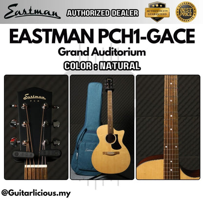 Eastman PCH1-GACE Grand Auditorium Acoustic Guitar w Eastman Pickup by Fishman , Solid Spruce Top - Natural (PCH)