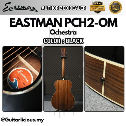 Eastman PCH2-OM Ochestra Solid Spruce Top & Rosewood Back and Sides - Black ( PCH2OM / PCH2 PM / BK )