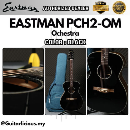 Eastman PCH2-OM Ochestra Solid Spruce Top & Rosewood Back and Sides - Black ( PCH2OM / PCH2 PM / BK )