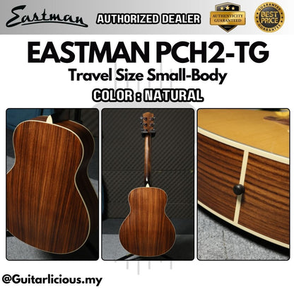 Eastman PCH2-TG Travel Size Small-Body Acoustic Guitar, Solid Thermo-Cured Sitka Spruce Top - Natural ( PCH2 TG / NAT )