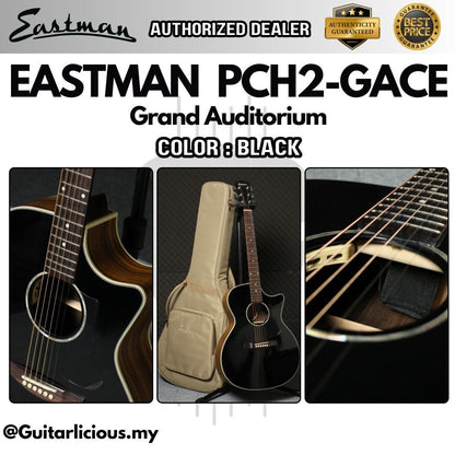 Eastman PCH2-GACE Grand Auditorium Solid Spruce Top Acoustic Guitar with Pickup by Fishman - Black ( PCH2 GACE / BK )