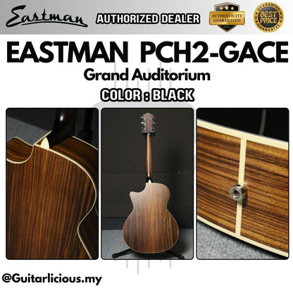 Eastman PCH2-GACE Grand Auditorium Solid Spruce Top Acoustic Guitar with Pickup by Fishman - Black ( PCH2 GACE / BK )