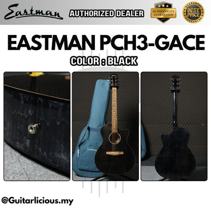 Eastman PCH3-GACE Acoustic Electric Guitar, Solid Sitka Spruce Top with Eastman Pickup Fishman - Black / PCH3 GACE BK