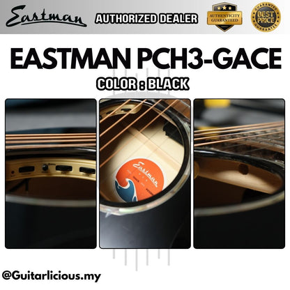 Eastman PCH3-GACE Acoustic Electric Guitar, Solid Sitka Spruce Top with Eastman Pickup Fishman - Black / PCH3 GACE BK