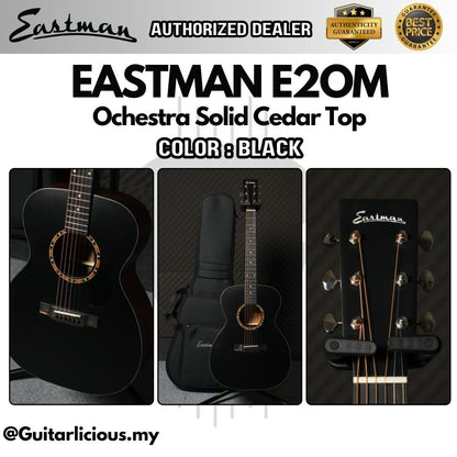 Eastman E2OM Ochestra Solid Cedar Top & Solid Sapele Back and Sides - Black ( E2OM-BK / E2-OM-BK / E2 OM / E2-OM )