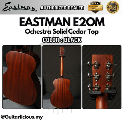 Eastman E2OM Ochestra Solid Cedar Top & Solid Sapele Back and Sides - Black ( E2OM-BK / E2-OM-BK / E2 OM / E2-OM )