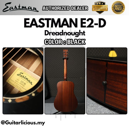 Eastman E2D Dreadnought Solid Cedar Top & Solid Sapele Back and Sides - Black ( E2D-BK / E2-D-BK / E2 D / E2D / E2-D )