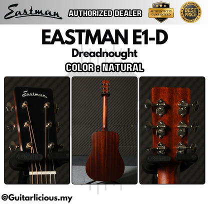 Eastman E1-D Dreadnought Solid Sitka Spruce Top & Solid Sapele Back and Sides - Natural ( E1D-NAT / E1-D-NAT / E1D )