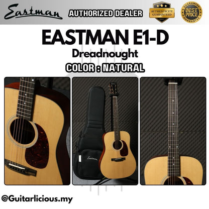 Eastman E1-D Dreadnought Solid Sitka Spruce Top & Solid Sapele Back and Sides - Natural ( E1D-NAT / E1-D-NAT / E1D )