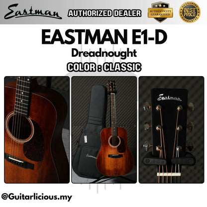 Eastman E1-D Dreadnought Solid Sitka Spruce Top & Solid Sapele Back and Sides - Classic ( E1D-CLA / E1-D-CLA / E1D )