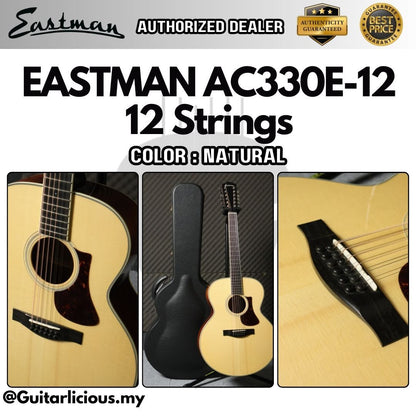 Eastman AC330E-12, 12-Strings Jumbo Solid Spruce Top Acoustic Guitar w LR Baggs Element EAS VTC - Natural AC330E-12-NAT