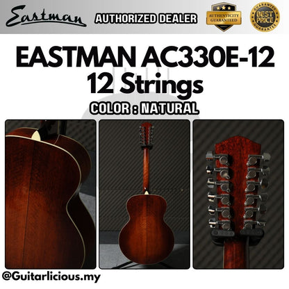 Eastman AC330E-12, 12-Strings Jumbo Solid Spruce Top Acoustic Guitar w LR Baggs Element EAS VTC - Natural AC330E-12-NAT