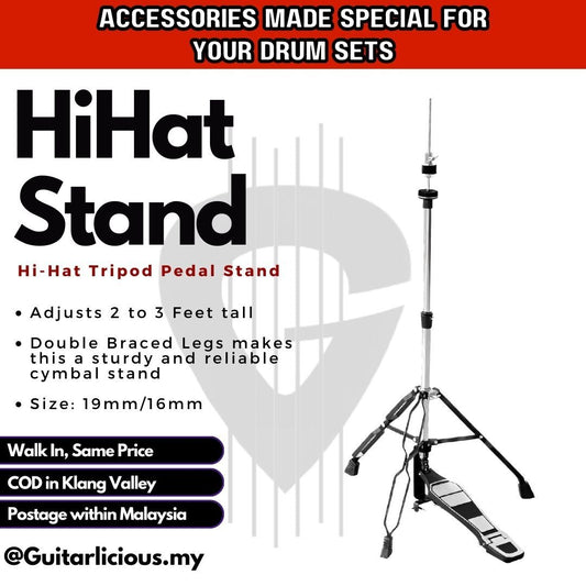 Hi-Hat Tripod Pedal Stand Double Brace for Drum Kit Holding Cymbal - JC-011 / Hihat Stand