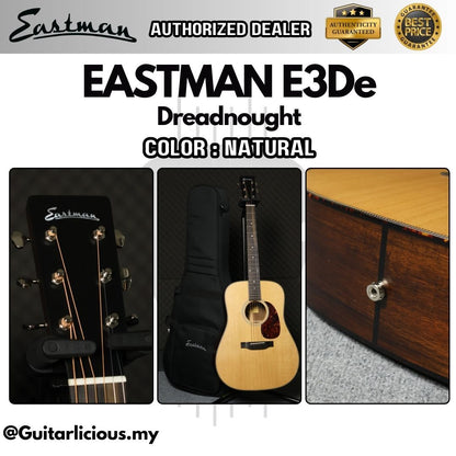 Eastman E3De Dreadnought Solid Sitka Spruce Top & Solid Ovangkol Back & Sides w/ Fishman Sonitone - Natural / E3-De-NAT