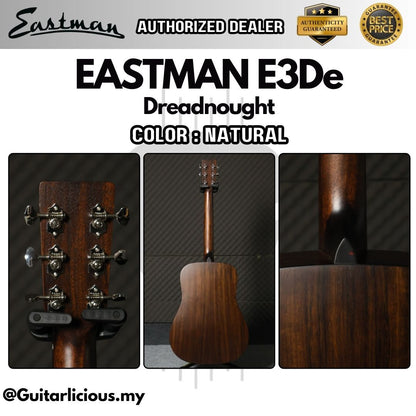 Eastman E3De Dreadnought Solid Sitka Spruce Top & Solid Ovangkol Back & Sides w/ Fishman Sonitone - Natural / E3-De-NAT