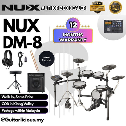 NUX DM-8 5-Piece Professional Digital Electronic Drum Set with Mesh Head ( DM8 / DM 8 / Set with Drum Amplifier )