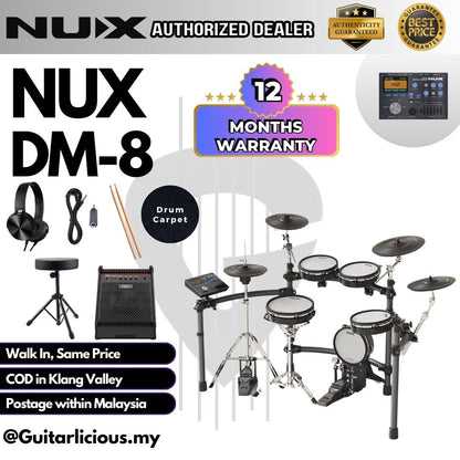 NUX DM-8 5-Piece Professional Digital Electronic Drum Set with Mesh Head ( DM8 / DM 8 / Set with Drum Amplifier )