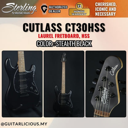 Sterling By Music Man Cutlass CT30HSS Electric Guitar with Laurel Fretboard - Stealth Black ( CT30 / CT30-HSS )