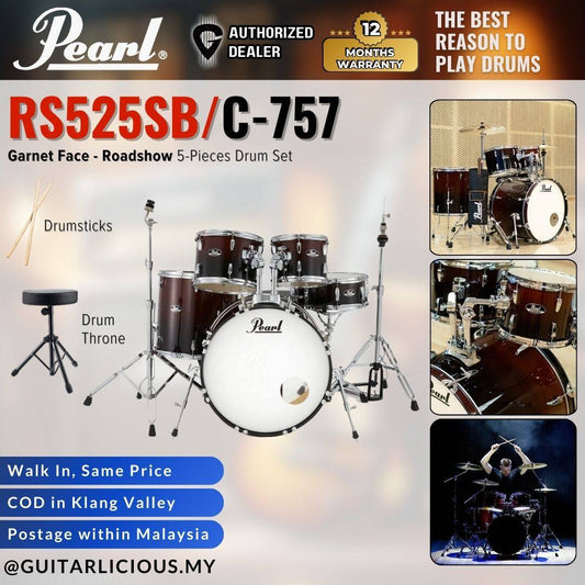 PEARL RS525SB/C-757 Roadshow 5-Pieces Standard Acoustic Drum Set - Garnet Face