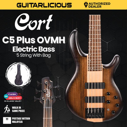 Cort C5 Plus OVMH Electric Bass Guitar with Bag - Antique Brown Burst
