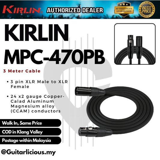 Kirlin MPC-470PB XLR Male to XLR Female 3-Pin Microphone Cable - 24AWG - 3m / 6m ( MPC470PB / MPC 470PB / MPC-470 )