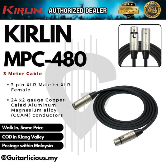 Kirlin MPC-480 XLR Male to XLR Female 3-Pin Microphone Cable -24AWG (Chrome Head) - 3m / 6m ( MPC480 / MPC 480 )