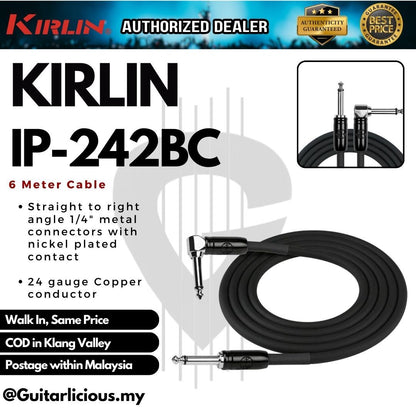 Kirlin Cable IP-242BC Mono Straight-Angled Instrument Cable for Guitar / Keyboard / Drum - 24AWG ( IP242BC IP 242 BC )