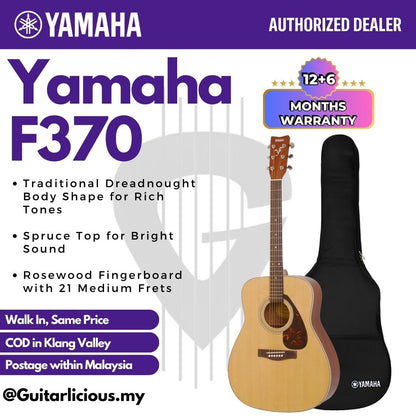 YAMAHA F370 Spruce Top Full Size (41inch) Acoustic Guitar with Gig Bag suitable for Beginner ( F370 / F-370 / F 370 )