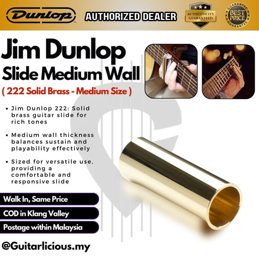 Jim Dunlop 222 Solid Brass Guitar Slide Medium Wall, Medium Size