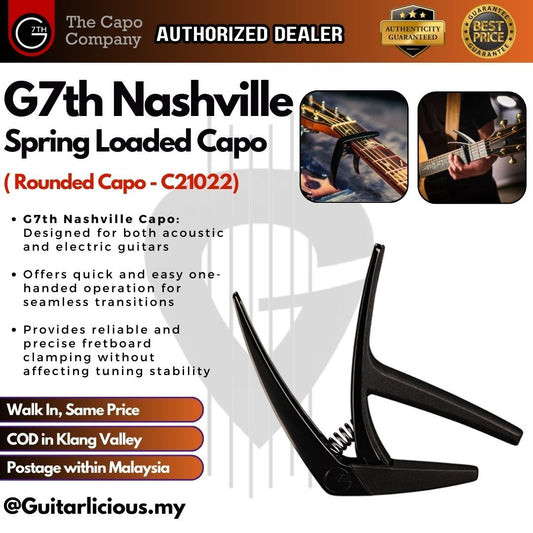 G7th Nashville C21022 Guitar Capo for Acoustic & Electric Guitar - Nashville (Steel String Satin Black) C21022 / C-21022 / G7