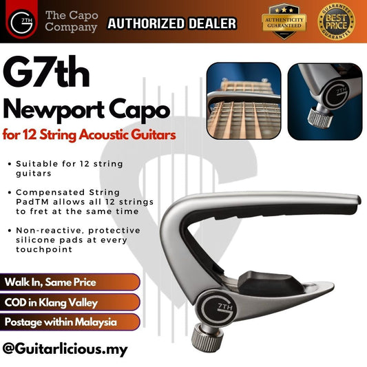 G7th C32013 Newport Guitar Capo with Compensated String Pad for 12 String Acoustic Guitars - G7 / C-32013 / C 32013