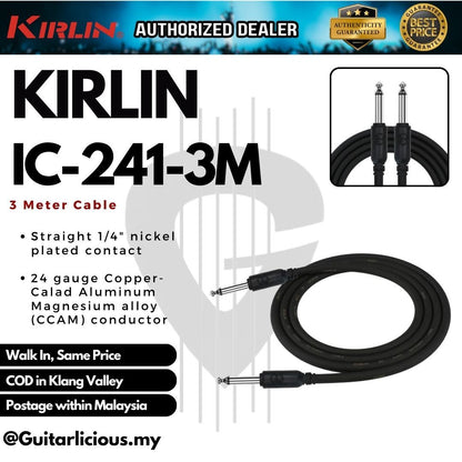 Kirlin Cable IC-241 3 Meter Mono Straight-Straight Instrument Cable - 24AWG ( IC241 IC 241 / IC241-3M / 3Meter 10Feet )