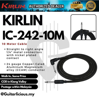 Kirlin Cable IC-242 10 Meter Mono Straight-Angled Instrument Cable - 24AWG ( IC242 IC 242 / IC242-10M / 10Meter 30Feet )