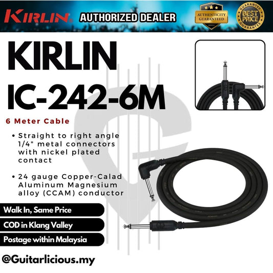 Kirlin Cable IC-242 6 Meter Mono Straight-Angled Instrument Cable - 24AWG ( IC242 / IC 242 / IC242-6M / 6Meter 20Feet )