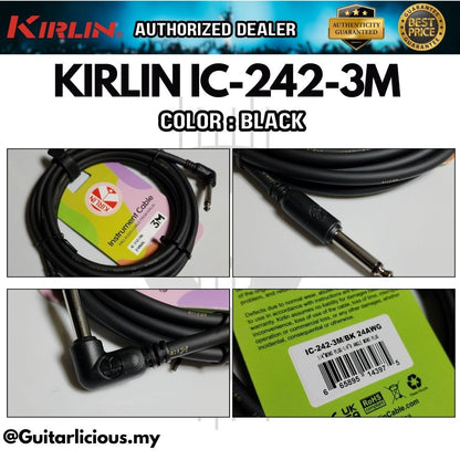 Kirlin Cable IC-242 3 Meter Mono Straight-Angled Instrument Cable - 24AWG ( IC242 / IC 242 / IC242-3M / 3Meter 10Feet )