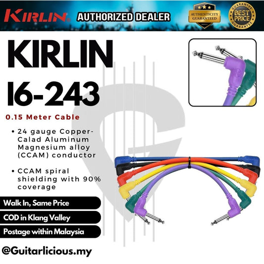 Kirlin Cable I6-243 - 0.15 Meter / 6" Colorful Patch Cable For Electric Guitar Effect Pedal (Pack of 6) - 24AWG