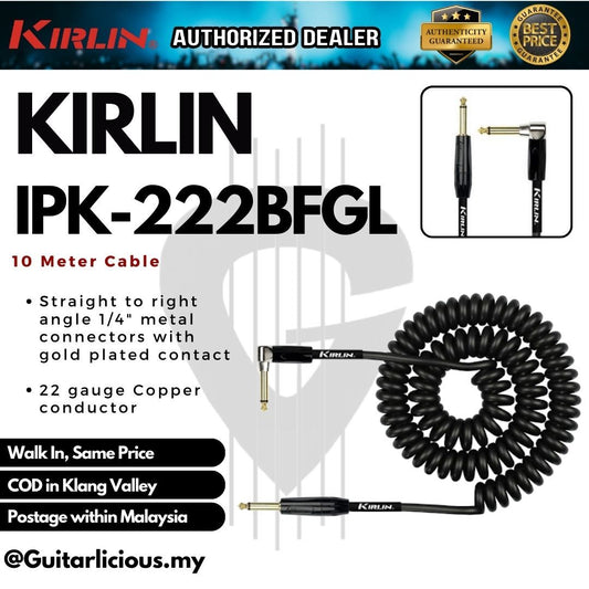 Kirlin Cable IPK-222BFGL 10 Meter Premium Coil Gold Plated Instrument Cable - Straight-Angled - 22AWG ( IPK 222BFGL )