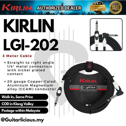 Kirlin Cable LGI-202 Mono Straight-Angled Instrument Cable - 20AWG ( 3M / 6M / 10M / LG1 202 )