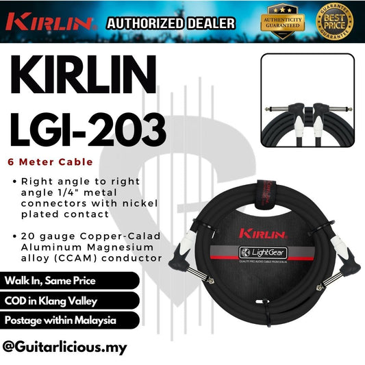 Kirlin Cable LGI-203 Mono Angled-Angled Instrument Cable - 20AWG ( 3M / 6M / 10M / LG1 203 / LG1-203-20AWG )