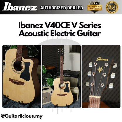 Ibanez V40CE V Series Cutaway Acoustic Electric Guitar with Preamp, Open Pore Natural ( V40-CE / V40E / V40EQ )