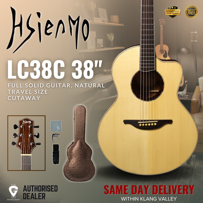 HSIENMO LL38C 38 inch Full Solid Travel Size Acoustic Guitar Cutaway - Solid Spruce & Solid Mahagony ( LL-38C / LL 38 )