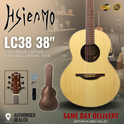 HSIENMO LL38 38 inch Full Solid Travel Size Acoustic Guitar - Solid Spruce & Solid Mahagony ( LL-38 / LL 38 )