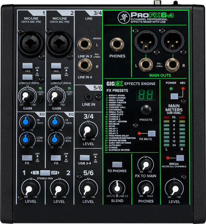 Mackie PROFX6V3+ 6-channel Professional Analog Mixer With USB, Bluetooth ( ProFX / ProFX-6v3 / PROFX-6-V3+ )