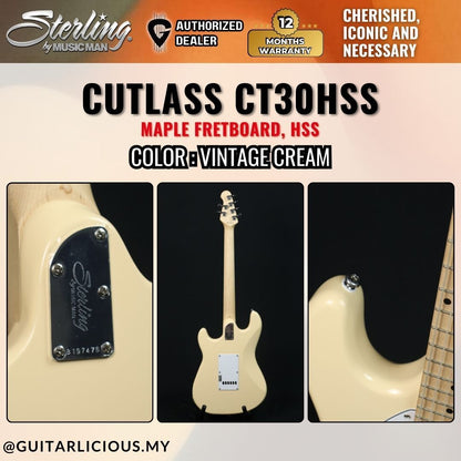 Sterling By Music Man Cutlass CT30HSS Electric Guitar with Maple Fretboard - Vintage Cream ( CT30 / CT30-HSS )