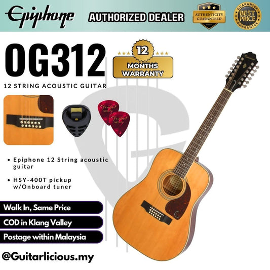 Epiphone 12 String OG312 Acoustic Guitar with Preamp & Built in Tuner ( OG-312 / 12-Strings Semi Acoustic Guitar )