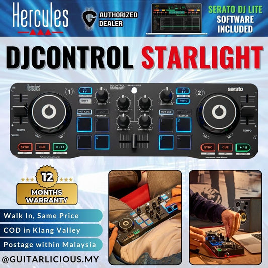 Hercules DJ DJControl Starlight Pocket USB DJ Controller with Serato DJ Lite, Illuminated base plate with RGB stroboscope, Virtual DJ Compatible with Sensitive Jog Wheels, Sound Card & Light Show