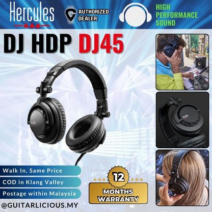 Hercules DJ HDP DJ45 Headphones with attached spiral cable ( DJ-45 / DJ 45 / HDP-DJ45 )